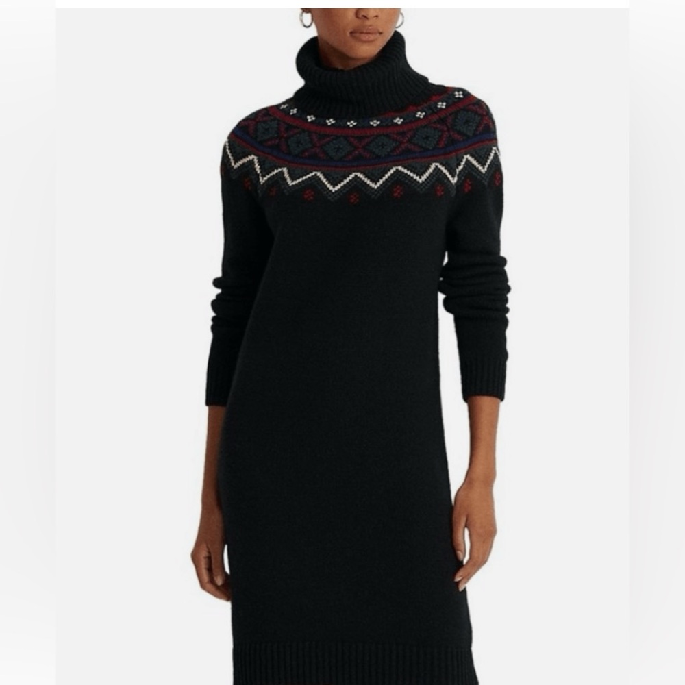 NWT LAUREN RALPH LAUREN Black
Fair Isle Turtleneck Sweater Dress, Sz L